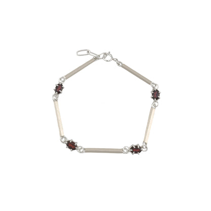 Unisex Cage silver bracelet with old matured wine color zirconias