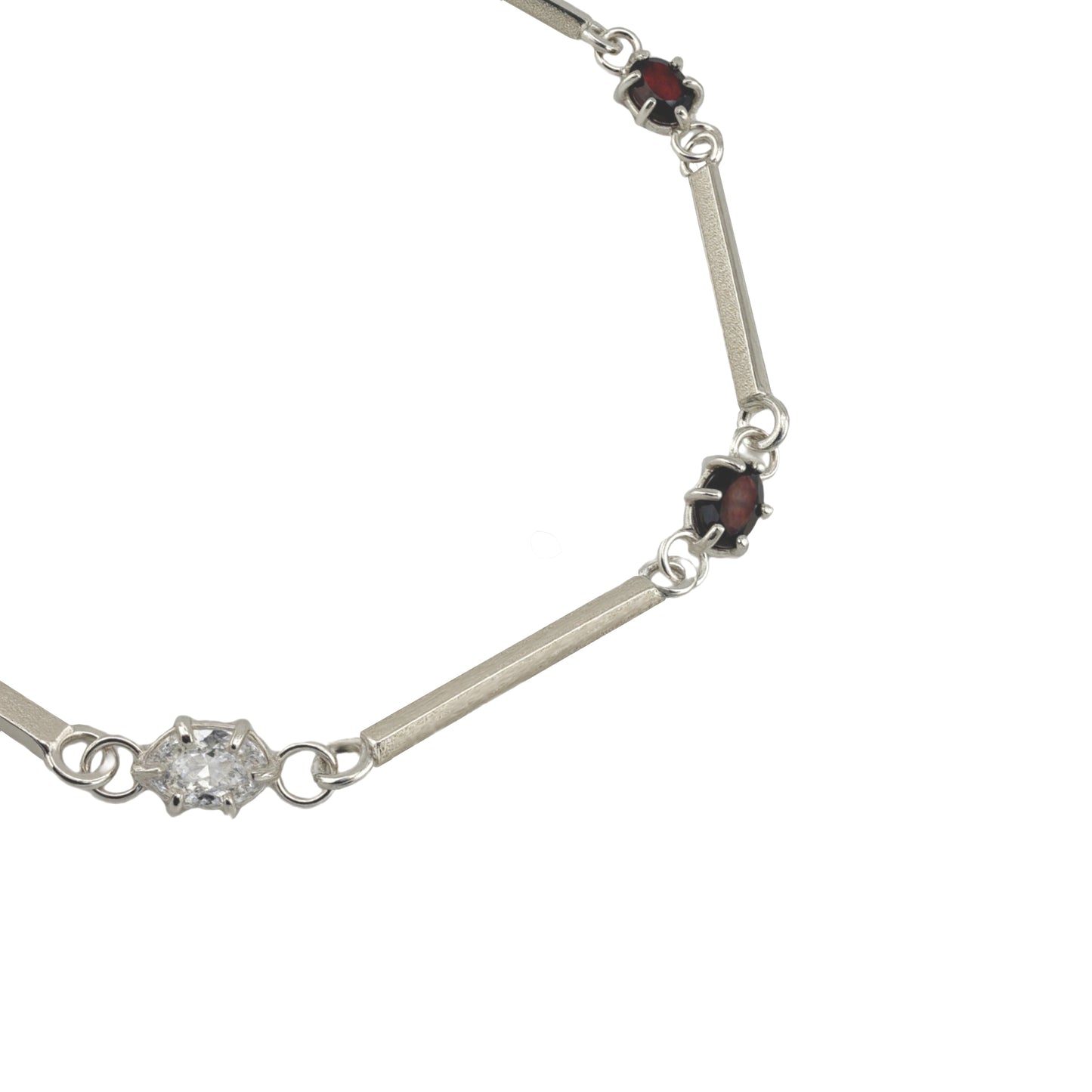 Silver unisex bracelet with gemstone accents on stone settings