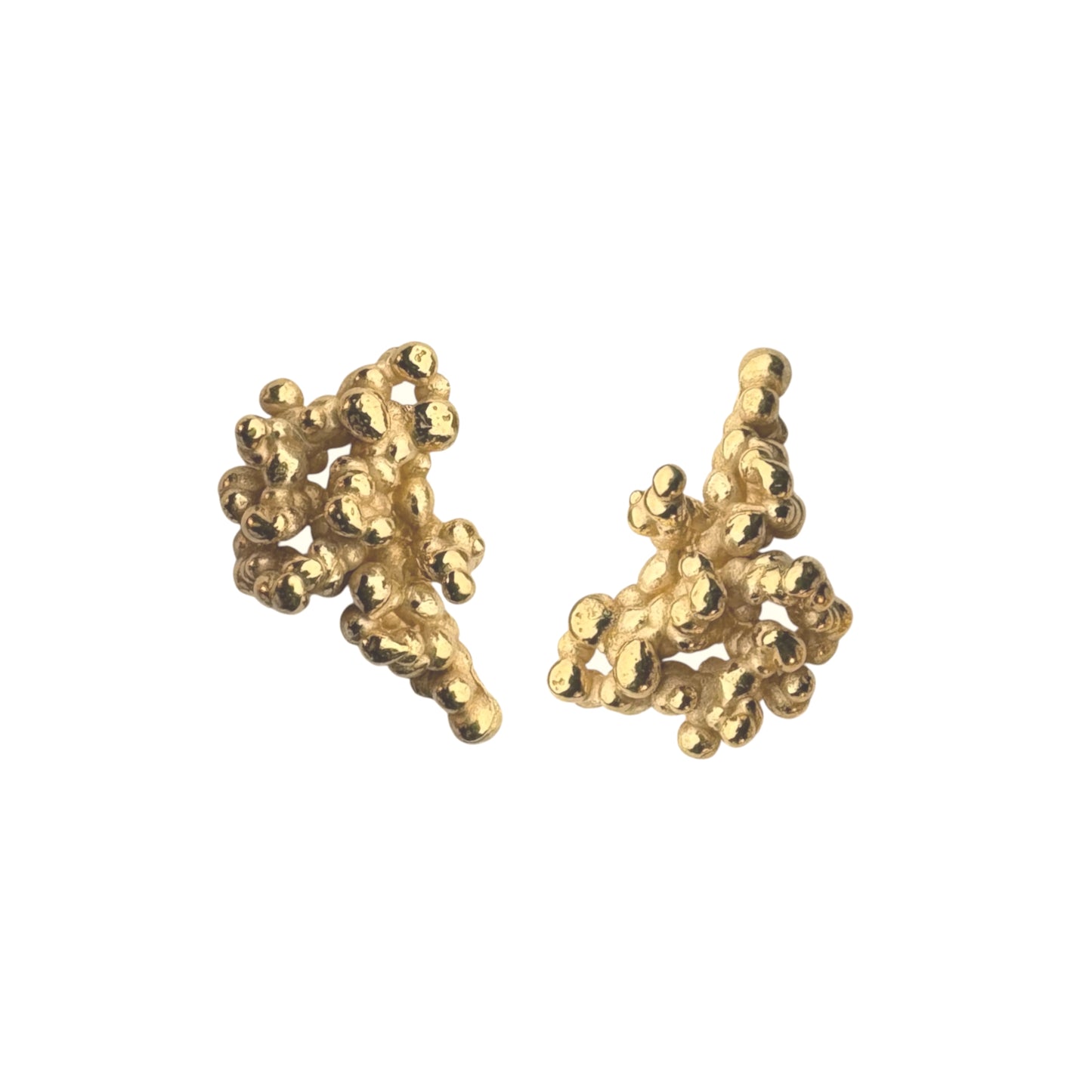 Golden coral-shaped earrings on a white background