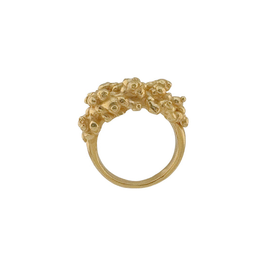 Golden ring with texture design on a white background