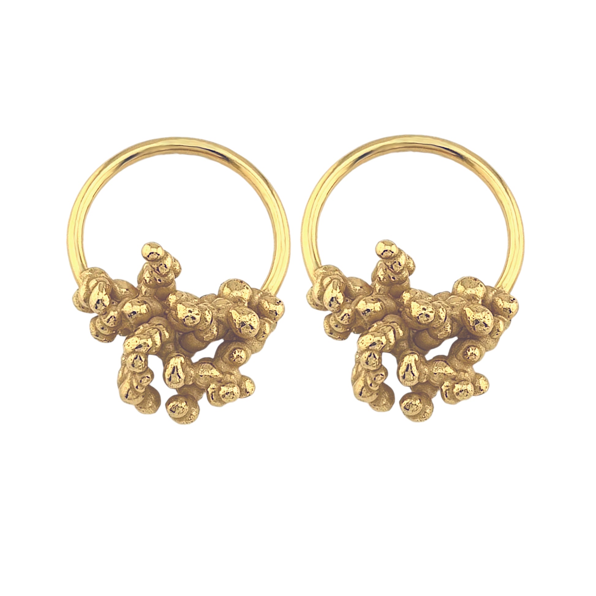 Medium drop earrings showing organic texture and mixed metal craftsmanship