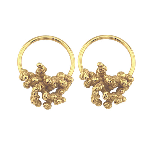Medium drop earrings showing organic texture and mixed metal craftsmanship