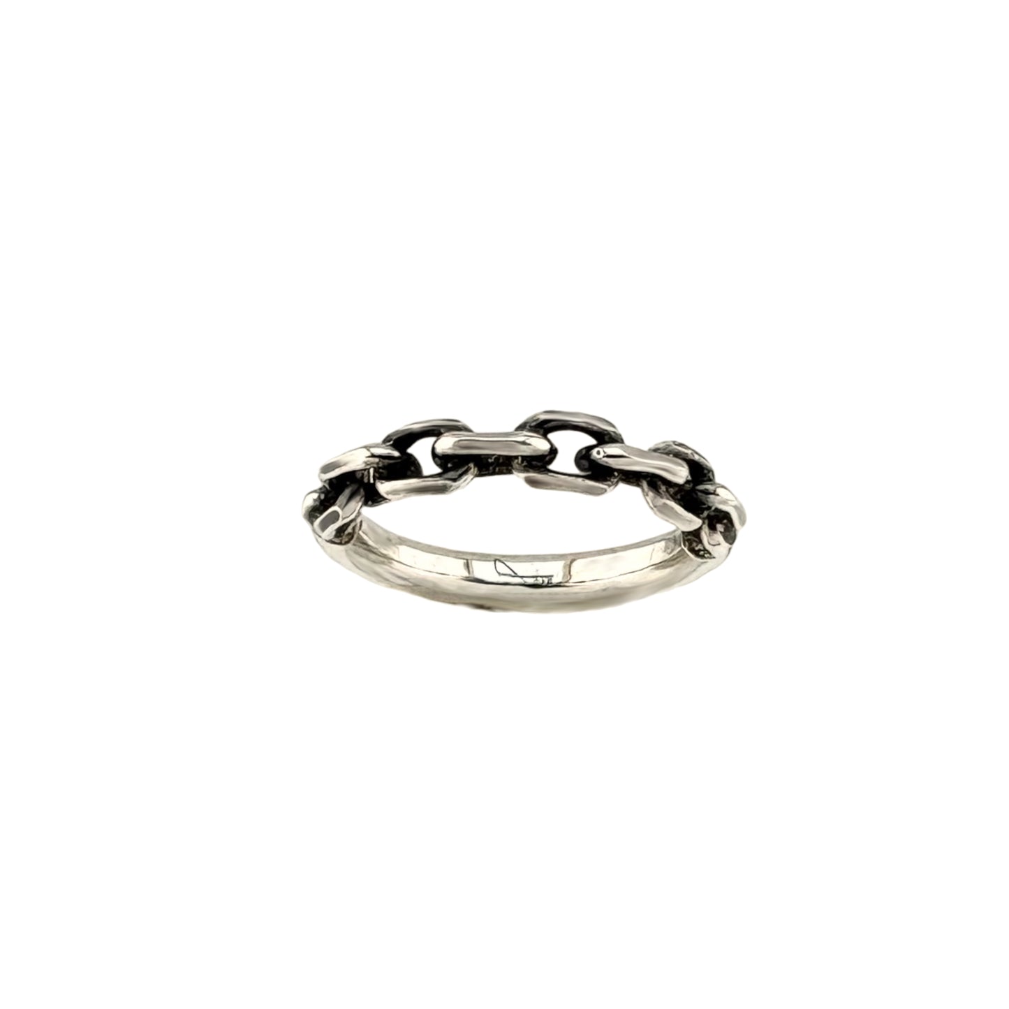 Sterling silver chain ring with rugged, sculptural links in unisex design