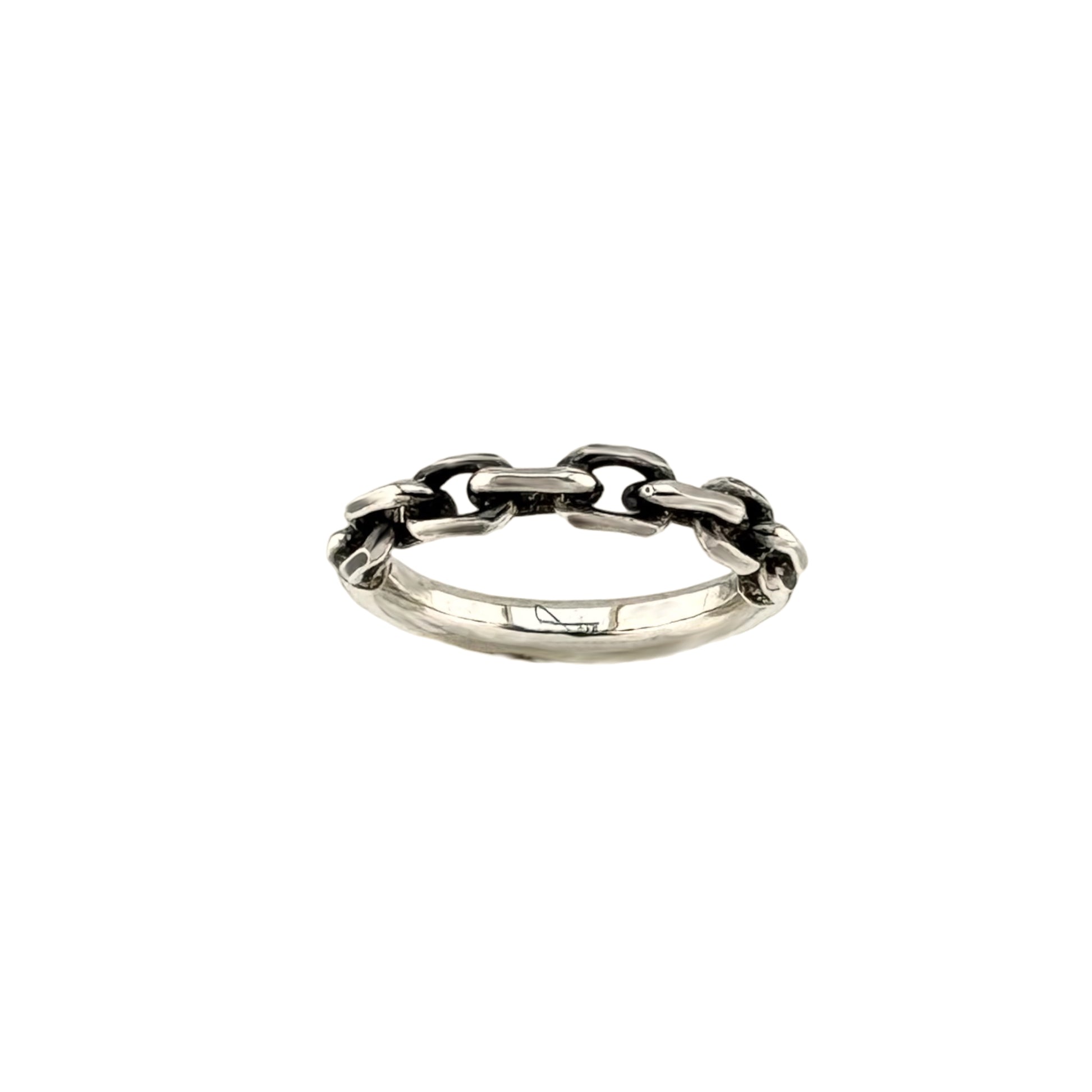 Sterling silver chain ring with rugged, sculptural links in unisex design