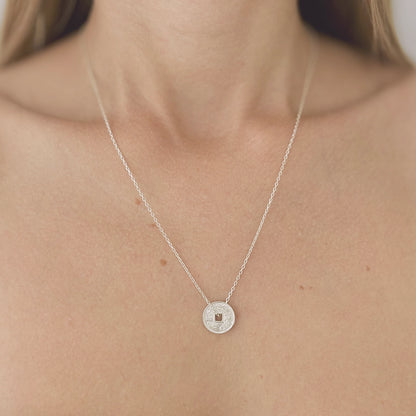 Feng Shui Good Luck coin pendant on a silver chain