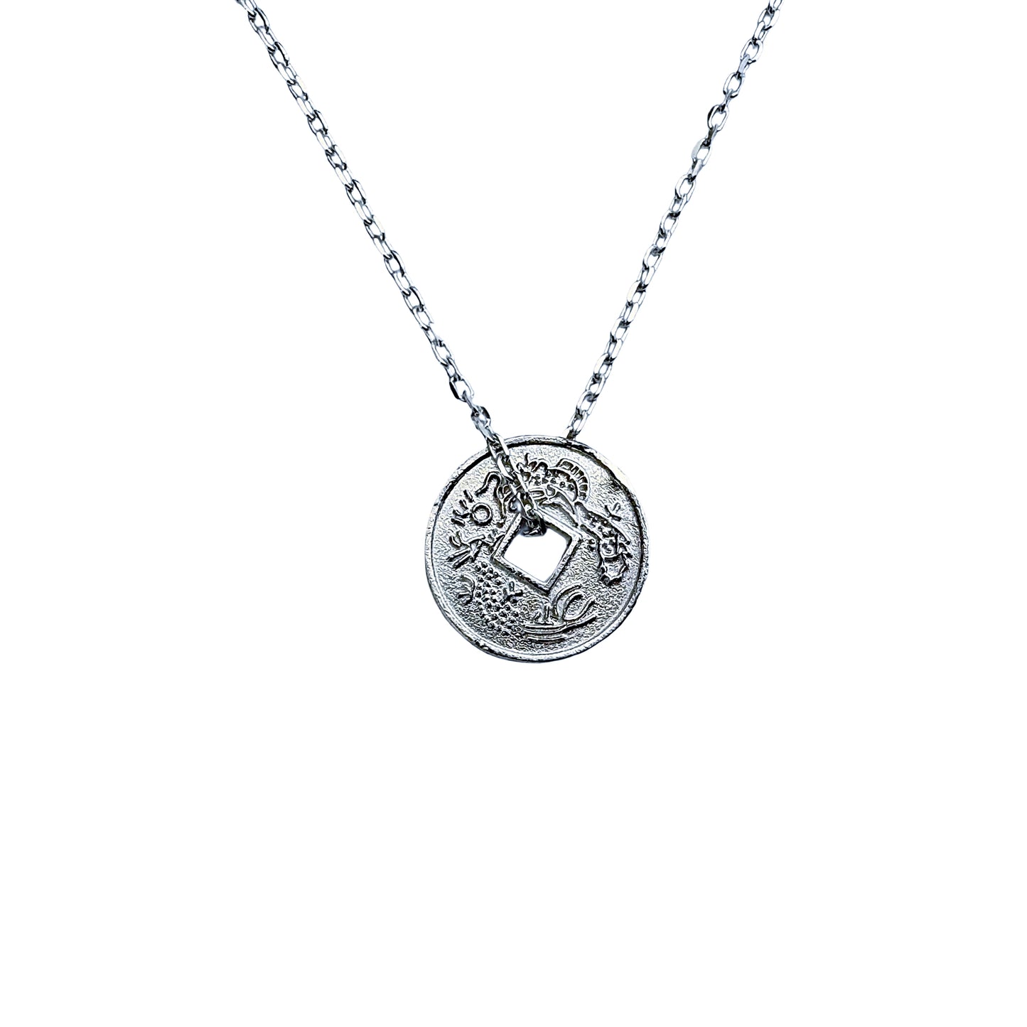 Feng Shui Good Luck coin pendant on a silver chain