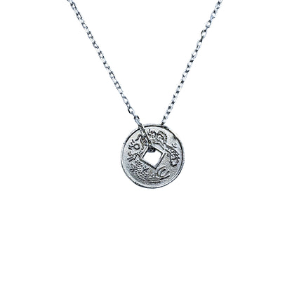 Feng Shui Good Luck coin pendant on a silver chain