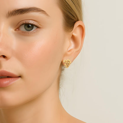 Small silver gold-plated drop stud earrings, handcrafted organic design