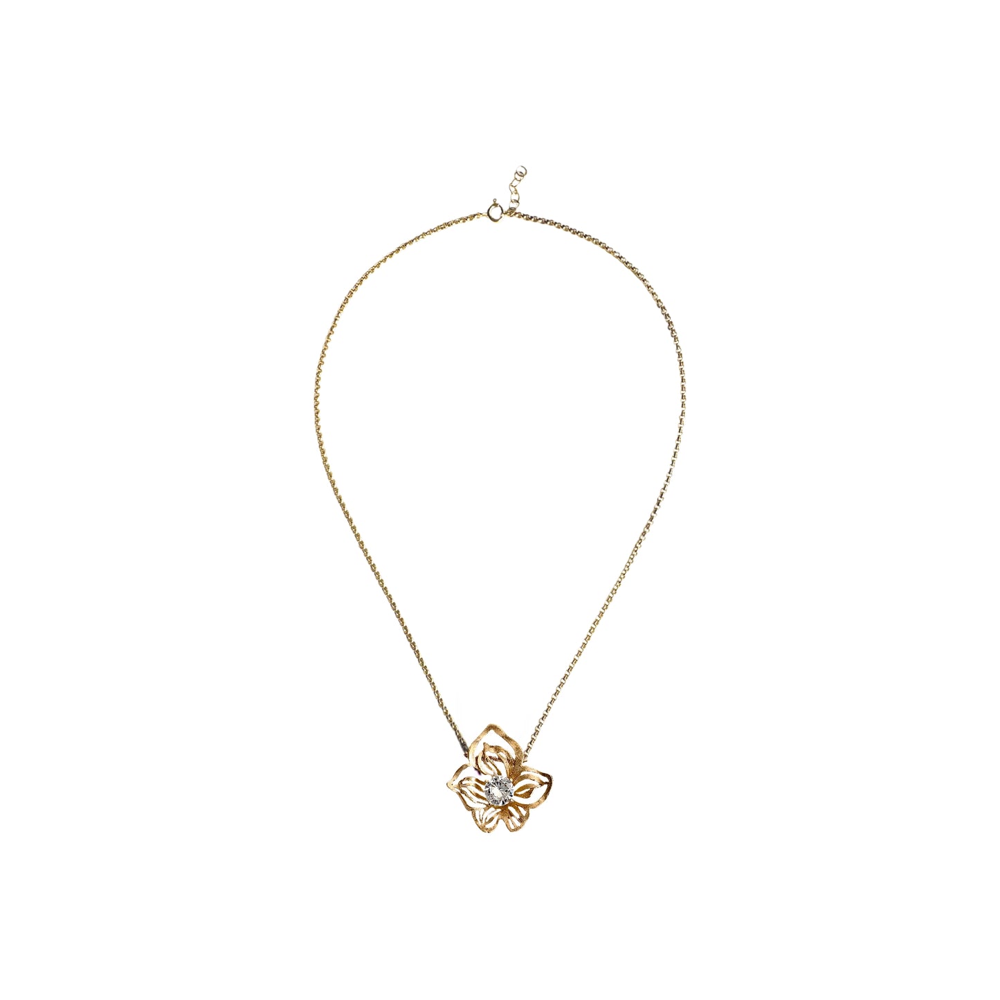 Gold plated silver Orchid with a crystal pendant on an anchor chain - Yunika