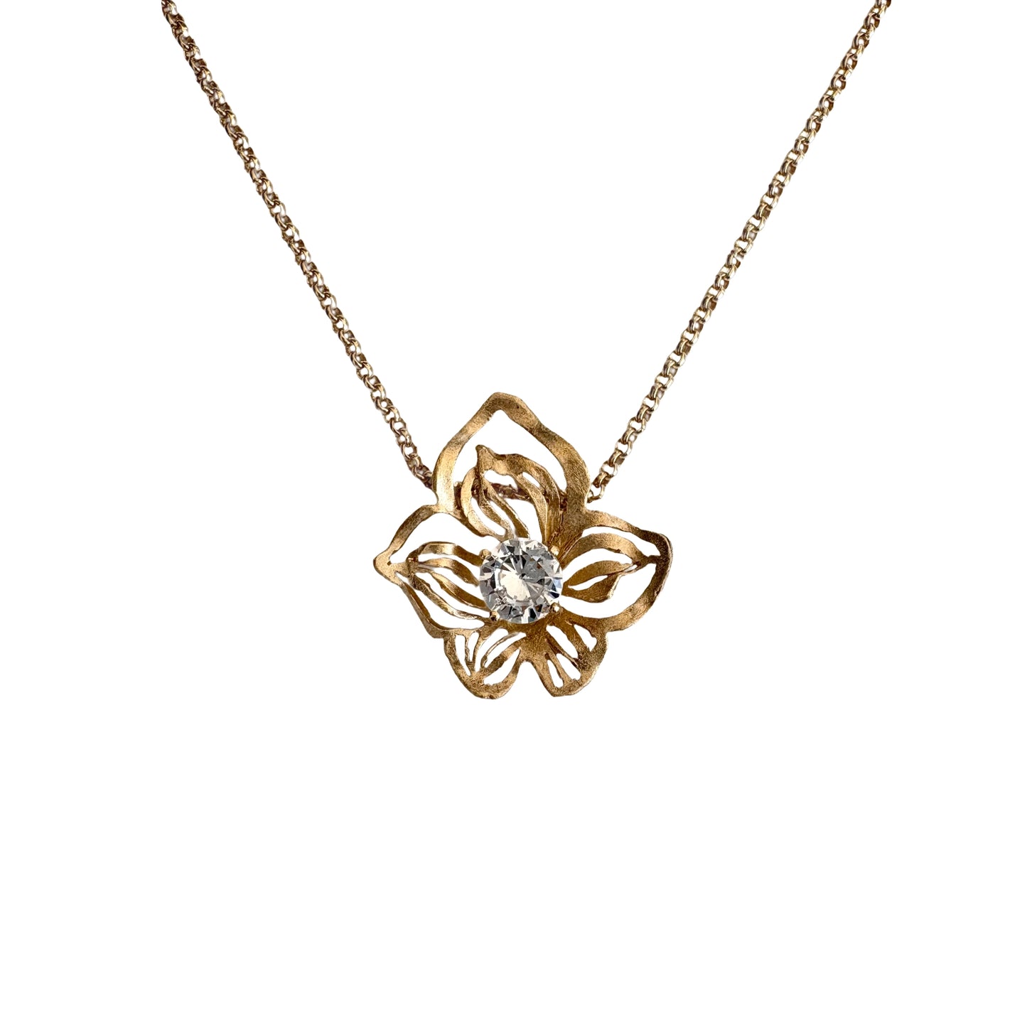 Gold plated silver Orchid with a crystal pendant on an anchor chain - Yunika