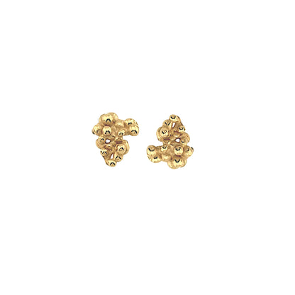 Gold-plated silver small stud earrings with organic drop accent